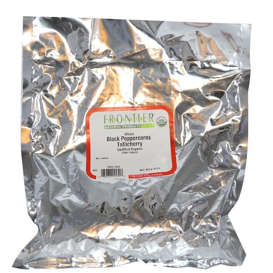 Frontier Herb Peppercorns Organic Whole Black Tellicherry Grade - Single Bulk Item - 1lb