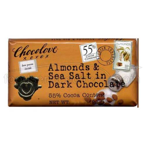 Chocolove Xoxox - Premium Chocolate Bar - Dark Chocolate - Almonds And Sea Salt - Mini 1.3 Oz Bars - Case Of 12