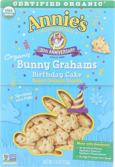 Annies Homegrown Organic Birthday Cake Bunny Grahams Snack, 7.5 Oz