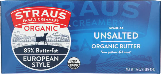 Straus Organic Unsalted European Style Butter, 1 Lb