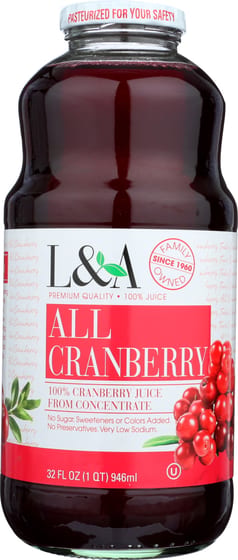 L & A Juice: All Cranberry Juice, 32 Oz