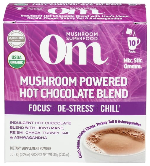 Om Mushrooms: Mushroom Hot Chocolate Blend 10 Packets, 2.82 Oz