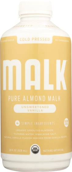 Malk: Pure Almond Malk Unsweetened Vanilla, 28 Oz