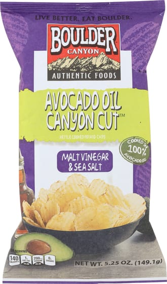 Boulder Canyon Avocado Oil Canyon Cut Potato Chips Malt Vinegar & Sea Salt, 5.25 Oz