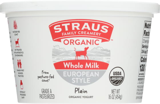 Straus: Organic Whole Milk Plain European Style Yogurt, 16 Oz