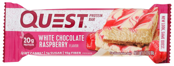 Quest: Bar White Choc Raspbry, 2.12 Oz