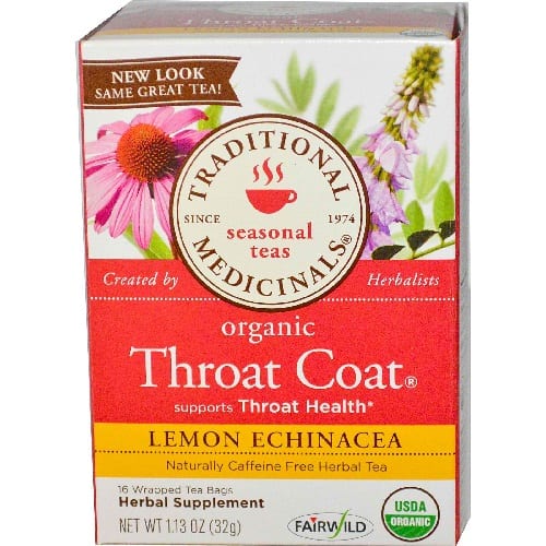 Traditional Medicinals Organic Lemon Echinacea Throat Coat Herbal Tea - 16 Tea Bags - Case Of 6
