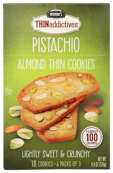 Nonnis: Thins Pistachio Almond, 4.44 Oz