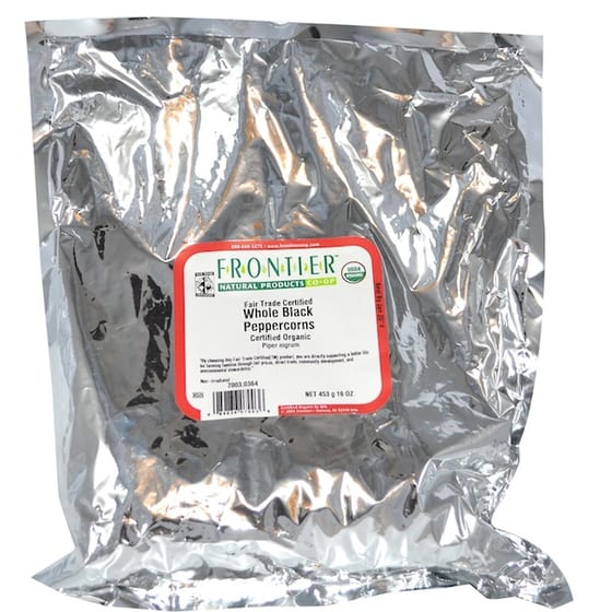 Frontier Herb Peppercorns Organic Fair Trade Certified Whole Black - Single Bulk Item - 1lb