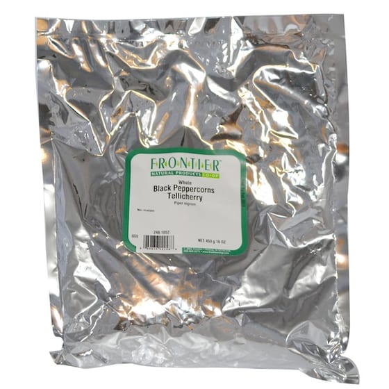 Frontier Herb Peppercorns Whole Black Tellicherry Grade - Single Bulk Item - 1lb