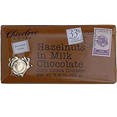 Chocolove Xoxox - Premium Chocolate Bar - Milk Chocolate - Hazelnuts - 3.2 Oz Bars - Case Of 12