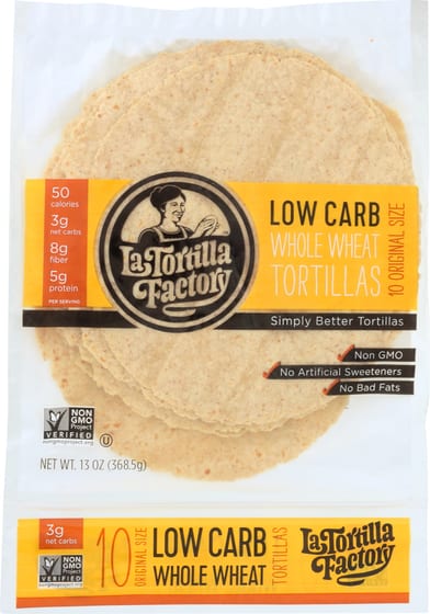 La Tortilla:  Factory Whole Wheat Low Carb Tortillas, 13 Oz