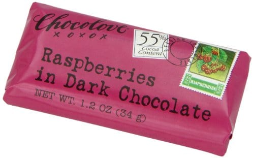 Chocolove Xoxox - Premium Chocolate Bar - Dark Chocolate - Raspberries - Mini - 1.2 Oz Bars - Case Of 12