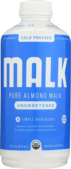 Malk: Pure Almond Malk Unsweetened, 28 Oz