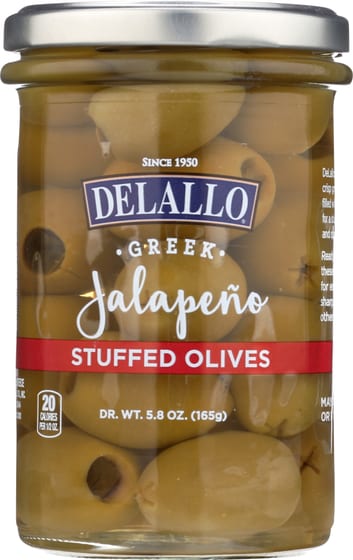 Delallo Jalapeno Stuffed Green Greek Olives, 5.8 Oz