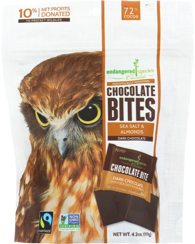 Endangered Species Chocolate Bites Dark Chocolate With Sea Salt & Almond, 4.2 Oz