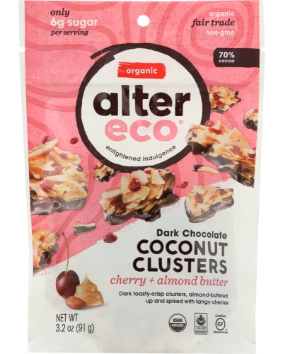 Alter Eco Chocolate Dark Coconut Clusters Cherry Almond, 3.2 Oz