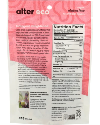Alter Eco Chocolate Dark Coconut Clusters Cherry Almond, 3.2 Oz - Image 2