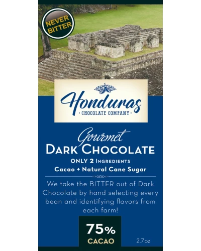 Honduras Chocolate Company Chocolate 75 % Cacao Dark, 2.7 Oz