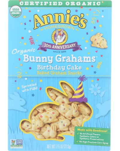 Annies Homegrown Organic Birthday Cake Bunny Grahams Snack, 7.5 Oz