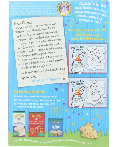Annies Homegrown Organic Birthday Cake Bunny Grahams Snack, 7.5 Oz - Image 2