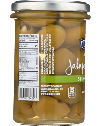 Delallo Garlic & Jalapeno Stuffed Green Greek Olives, 5.8 Oz - Image 3