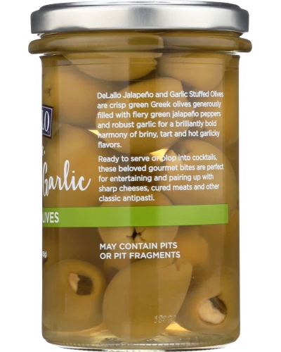 Delallo Garlic & Jalapeno Stuffed Green Greek Olives, 5.8 Oz - Image 2