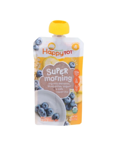 Happy Tot Super Morning Organic Bananas, Blueberries, Yogurt And Oats + Super Chia  - Case Of 16 - 4 Oz