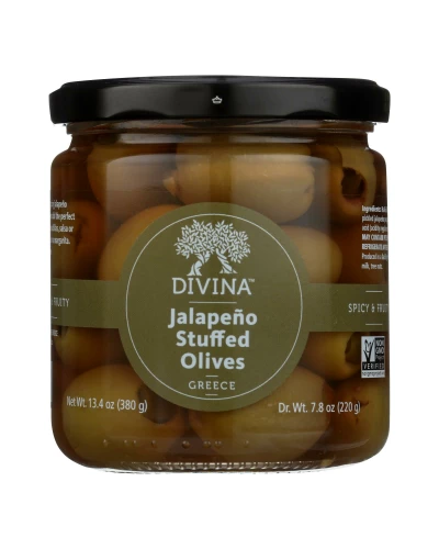 Divina - Green Olives Stuffed With Jalapeno Peppers - Case Of 6 - 7.8 Oz.