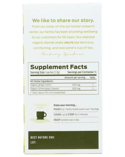 Helps: Organic Tea Ginger Lemon, 16 Bg - Image 3