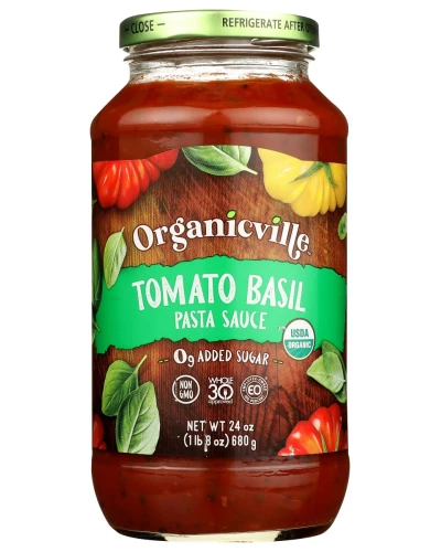 Organicville: Sauce Pasta Tmo Basil, 24 Oz