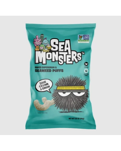 Sea Monsters: Seaweed Puffs Sour Cream Onion, 3.5 Oz