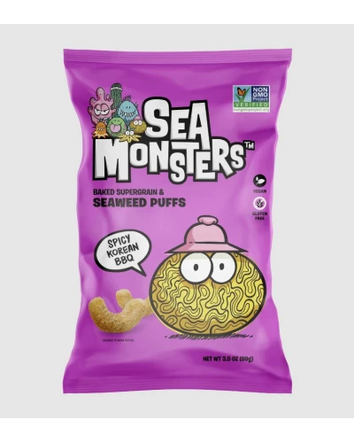 Sea Monsters: Seaweed Puffs Spicy Korean Bbq, 3.5 Oz