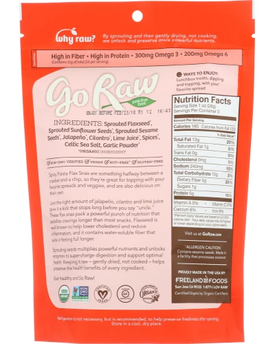 Go Raw: Organic Flax Snax Spicy Fiesta, 3 Oz - Image 3